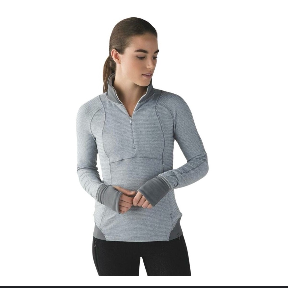 Lululemon Runderful 1/2 Zip Mini Check Pique White Heathered Slate Women's Sz 6 - Picture 3 of 8
